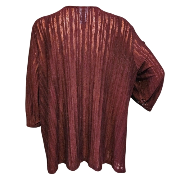 Catherines 3X Open Front Cardigan Ruched Sleeves Shadow Stripe Lightweight - Picture 3 of 10